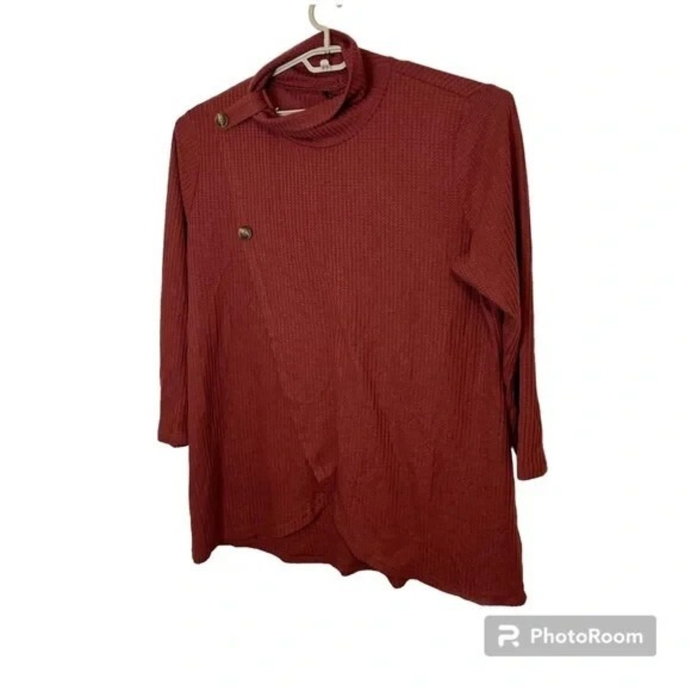 Bloomchic‎ Rust Waffle Knit Front Cross Shoulder Lapel Tunic Top Size 26 New